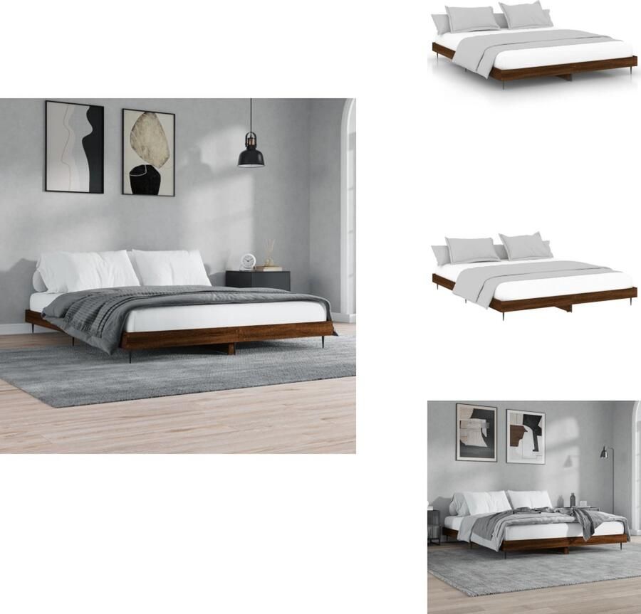 VidaXL Bedframe Bruineiken Geniet van een goede nachtrust Bedframes Afmetingen- 203 x 203 x 20 cm Duurzaam bewerkt hout Stevige metalen poten Multiplex lattenbodem Matras- 200 x 200 cm Montage vereist Bed - Foto 2