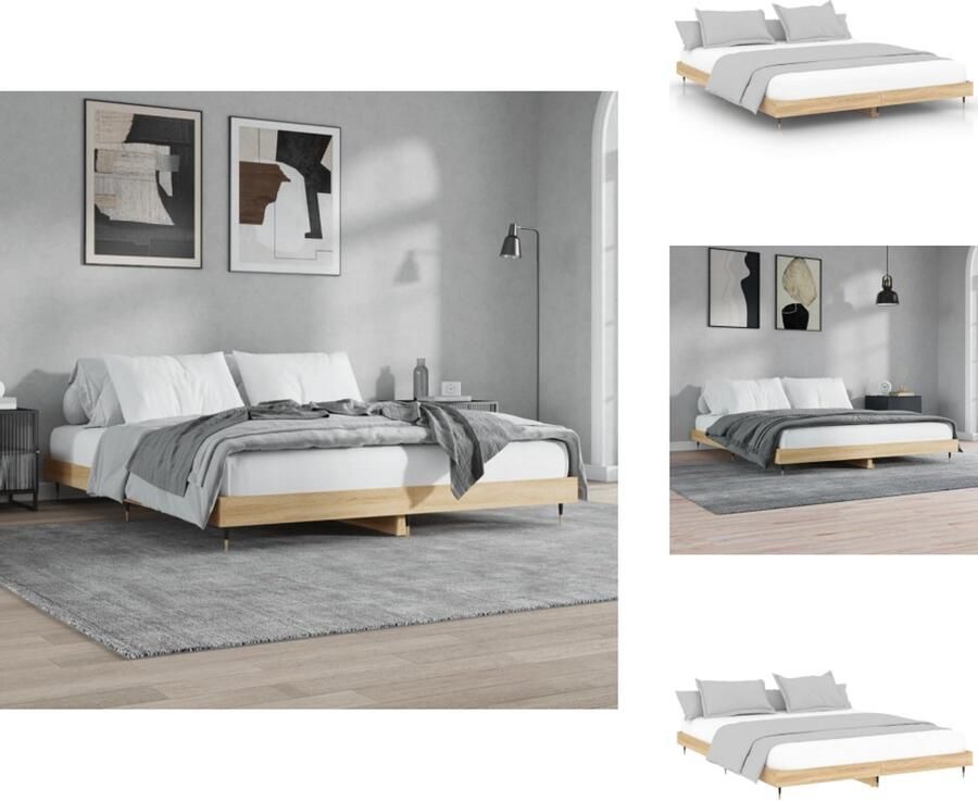 VidaXL Bedframe Sonoma eiken 203 x 203 x 20 cm Duurzaam hout metaal Multiplex lattenbodem Montage vereist Bed - Foto 5