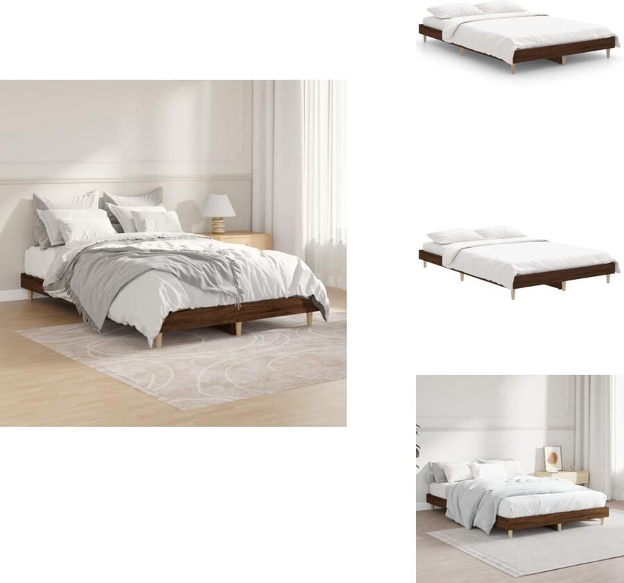 VidaXL Bedframe Bruineiken Afmeting- 193 x 123 x 20 cm Duurzaam bewerkt hout Metalen poten Multiplex lattenbodem Matras niet inbegrepen Montage vereist Bed