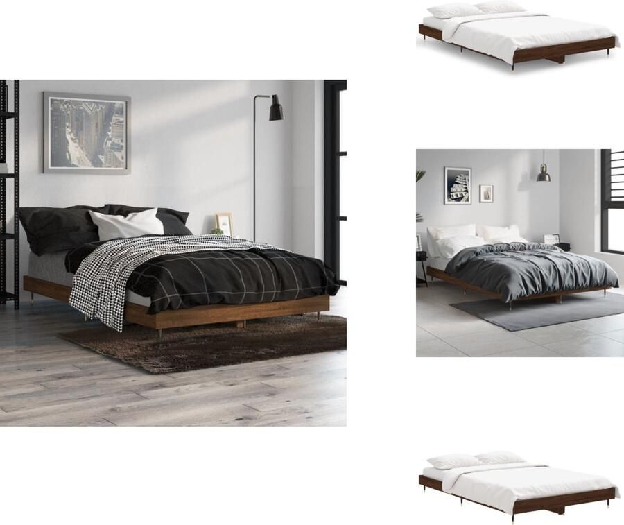 VidaXL Bedframe Bruineiken Afmeting- 193 x 123 x 20 cm Duurzaam bewerkt hout Metalen poten Multiplex lattenbodem Matras niet inbegrepen Montage vereist Bed - Foto 3