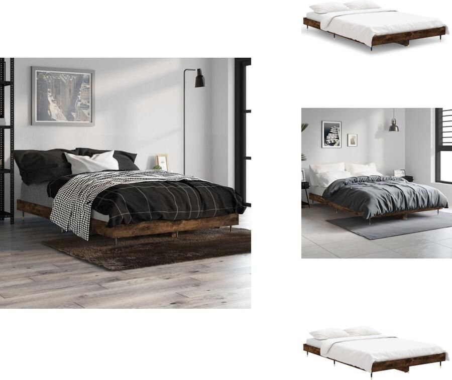 VidaXL Bedframe Slaapkamermeubelen 193 x 123 x 20 cm Gerookt eiken Duurzaam hout Metalen poten Multiplex lattenbodem Montage vereist Geen matras inbegrepen Bed - Foto 4