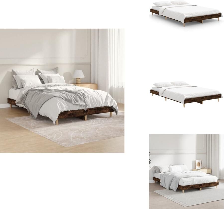 VidaXL Bedframe Slaapkamermeubelen 193 x 123 x 20 cm Gerookt eiken Duurzaam hout Metalen poten Multiplex lattenbodem Montage vereist Geen matras inbegrepen Bed