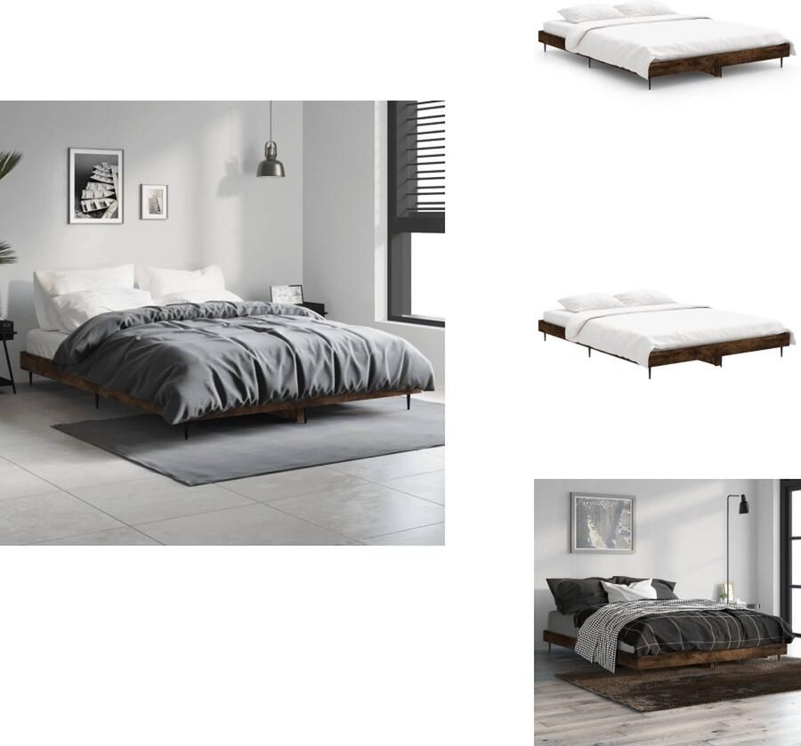 VidaXL Bedframe Gerookt Eiken Multiplex Lattenbodem 193 x 143 x 20 cm Duurzaam Hout Poten voor Stabiliteit Matras Niet Inbegrepen Bed