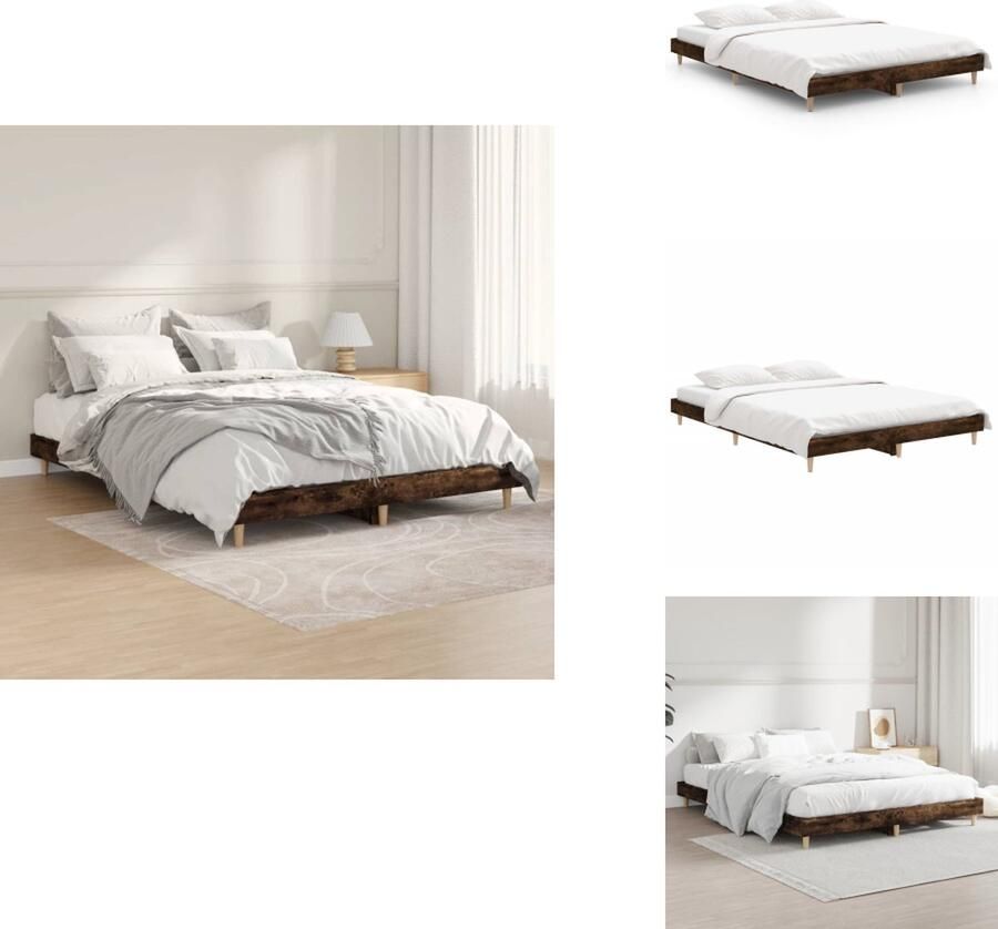 VidaXL Bedframe Gerookt Eiken Multiplex Lattenbodem 193 x 143 x 20 cm Duurzaam Hout Poten voor Stabiliteit Matras Niet Inbegrepen Bed - Foto 2
