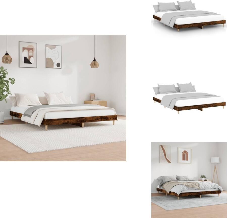 VidaXL Bedframe Gerookt eiken 203x183x20 cm Duurzaam materiaal Ondersteunende poten Multiplex lattenbodem Matras niet inbegrepen Bed