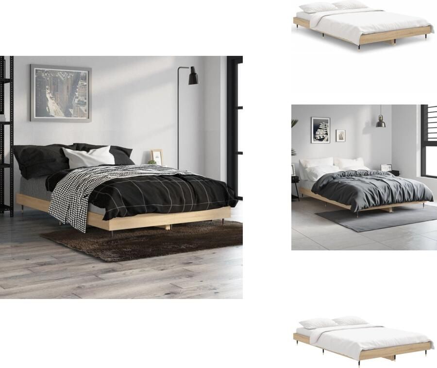 VidaXL Bedframe Sonoma Eiken 193 x 123 x 20 cm Duurzaam Hout Metalen Poten Multiplank Lattenbodem Matras Niet Inbegrepen Bed - Foto 2