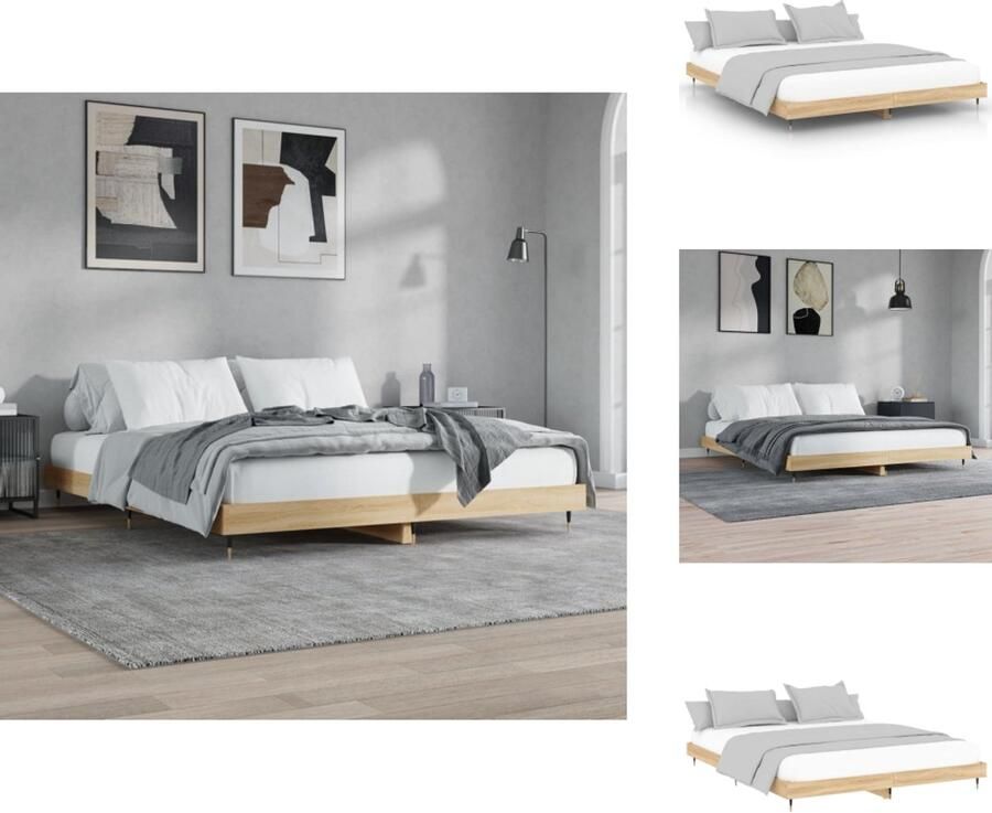 VidaXL Bedframe Sonoma Eiken 203x123x20 cm Hoge Kwaliteit Hout Stabiele Poten Multiplex Lattenbodem Montage Vereist Bed - Foto 5