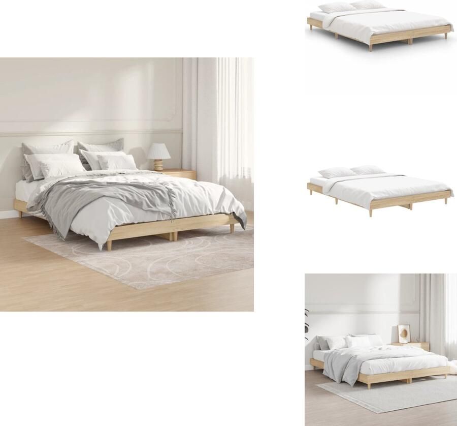 VidaXL Bedframe Sonoma Eiken 193 x 143 x 20 cm Duurzaam hout Metalen poten Multiplex lattenbodem Bed