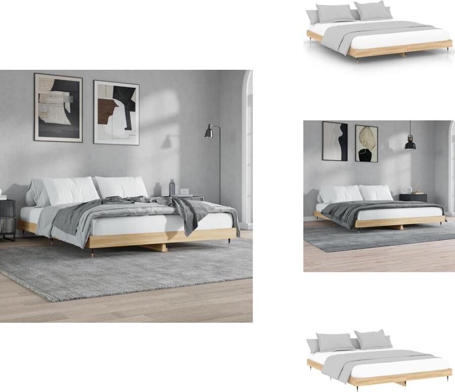 VidaXL Bed frame Sonoma Eiken 203 x 143 x 20 cm Stabiel en duurzaam  Metalen poten  Multiplex lattenbodem  Matras niet inbegrepen Bed