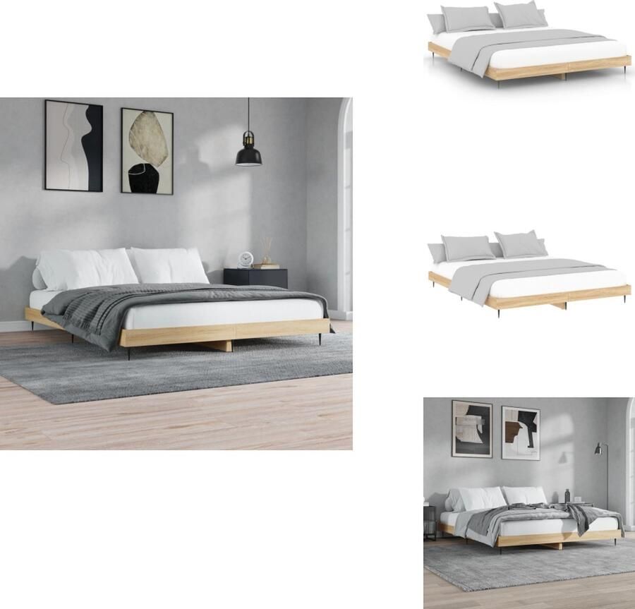 VidaXL Bedframe Sonoma Eiken 203 x 153 x 20 cm Duurzaam hout Metalen poten Multiplex lattenbodem Montage vereist Bed