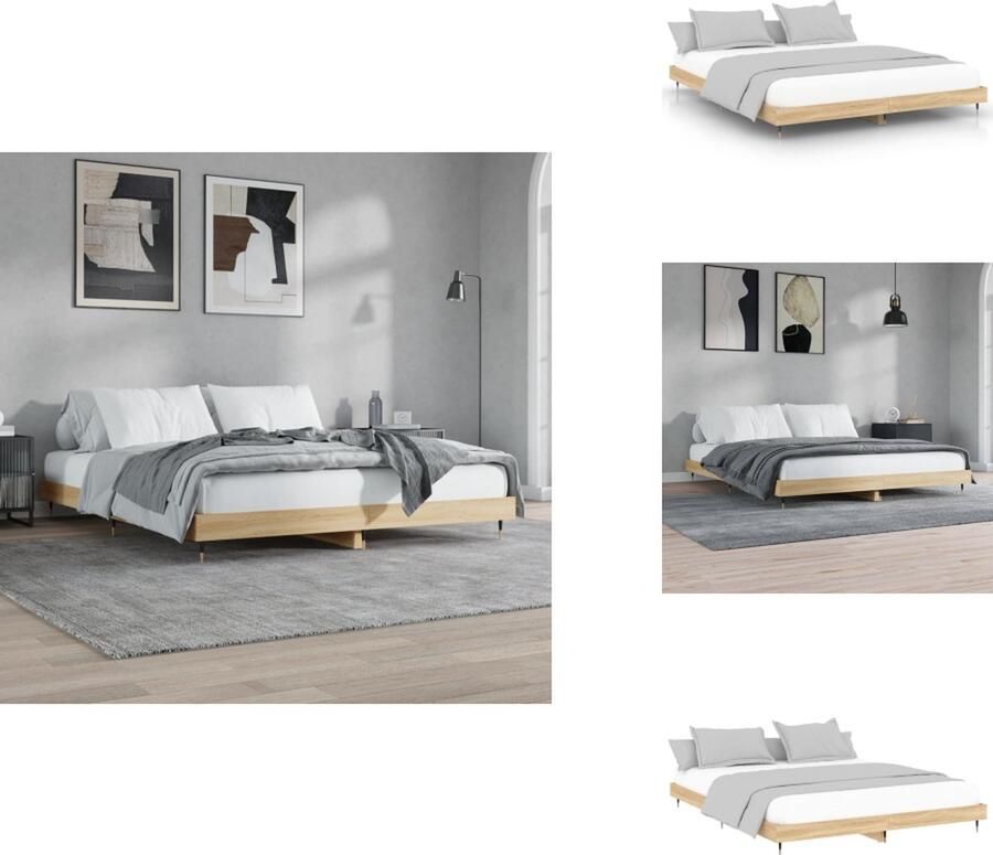 VidaXL Bedframe Sonoma Eiken 203x123x20 cm Hoge Kwaliteit Hout Stabiele Poten Multiplex Lattenbodem Montage Vereist Bed - Foto 4
