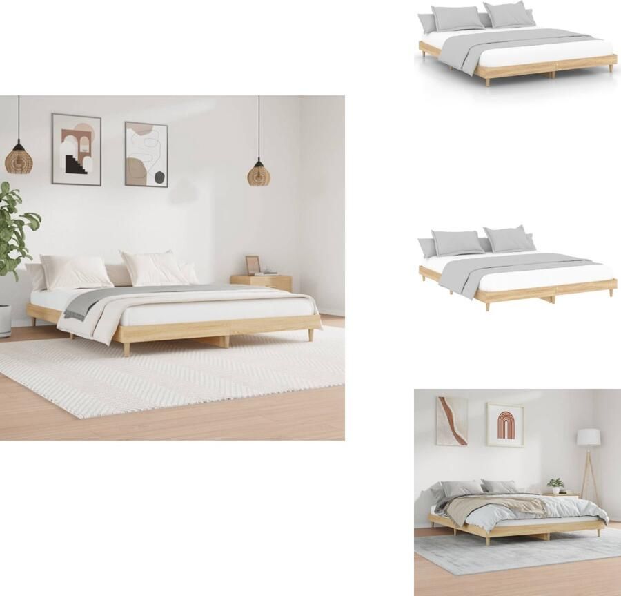 The Living Store Bedframe Sonoma Eiken 203 x 183 x 20 cm Duurzaam hout Stabiele metalen poten Multiplex lattenbodem Geen matras inbegrepen Bedframe Houten Bed Bedsonoma Eiken Slaapcomfort Tweepersoon Bed