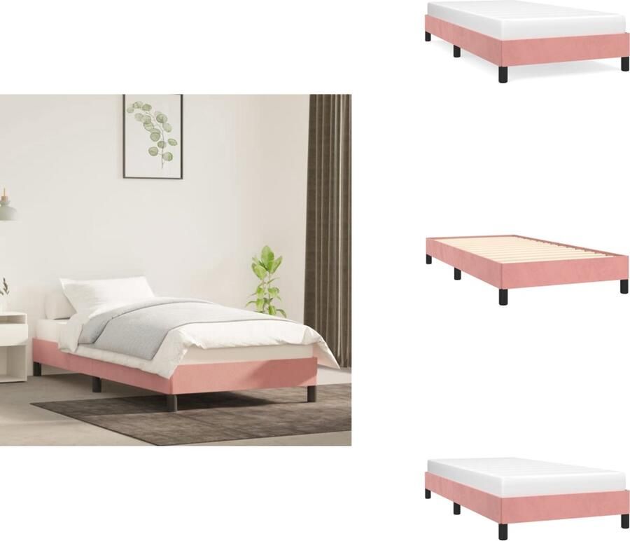 VidaXL Bedframe Fluweel Roze Multiplex Lattenbodem Afmetingen 203 x 103 x 25 cm Geschikt voor 100 x 200 cm matras Bed