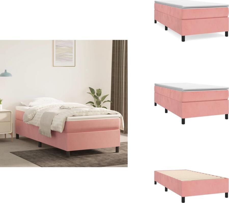 VidaXL Boxspringframe Roze 203 x 80 x 35 cm Fluweel Ondersteunende poten Multiplex lattenbodem Matras niet inbegrepen Bed