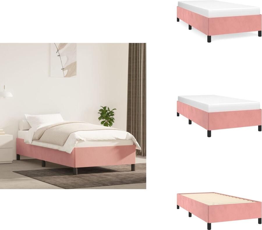VidaXL Boxspringframe Roze 193 x 90 x 25 cm Zacht fluweel met ondersteunende poten en multiplex lattenbodem (150 karakters) Bed