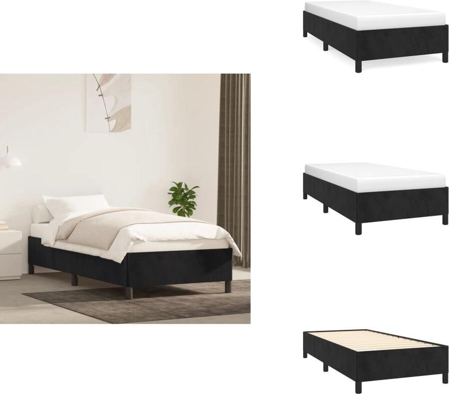 VidaXL Bedframe Zacht Fluweel Multiplex Lattenbodem Zwart 203 x 83 x 35 cm Geschikte matras- 80 x 200 cm Bed