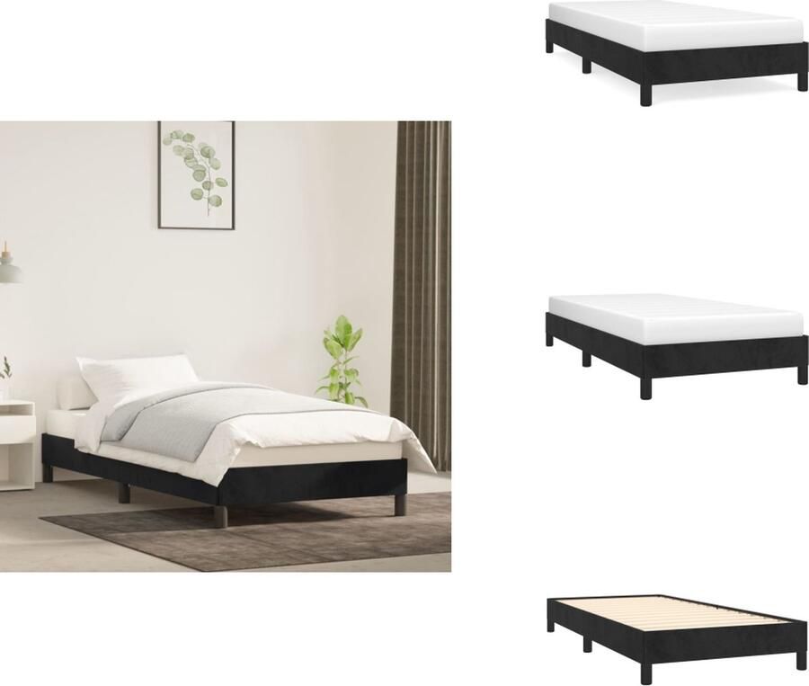 VidaXL Bedframe Zacht fluweel Ondersteunende poten Multiplex lattenbodem Zwart 203 x 83 x 25 cm Bed