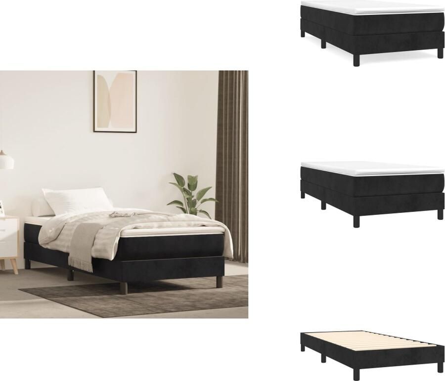 VidaXL Bedframe Zacht fluwelen Ondersteunende poten Multiplex lattenbodem 193 x 93 x 25 cm Kleur- zwart 100% polyester Geschikte matras- 90 x 190 cm Bed