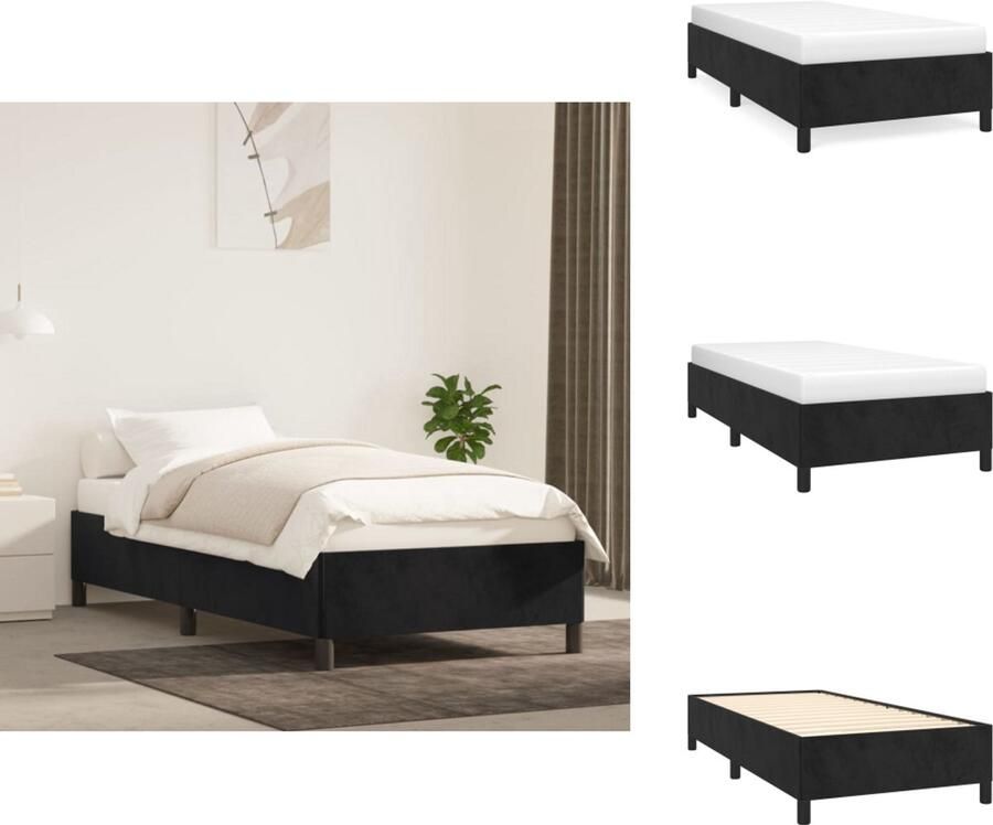 VidaXL Bedframe Zacht fluweel Ondersteunende poten 203 x 93 x 35 cm Ken- Multiplex lattenbodem Kleur- Zwart Materiaal- Stof multiplex Bed