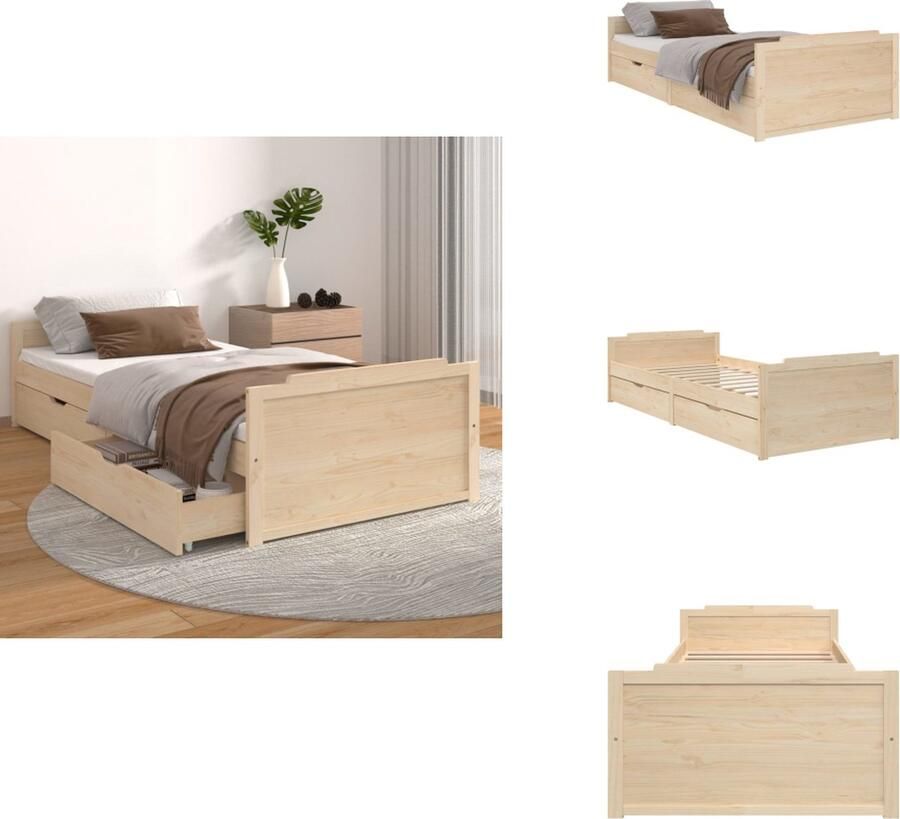 VidaXL Bedframe Bedframes Bed Ledikant Bedframe met lades massief grenenhout 90x200 cm