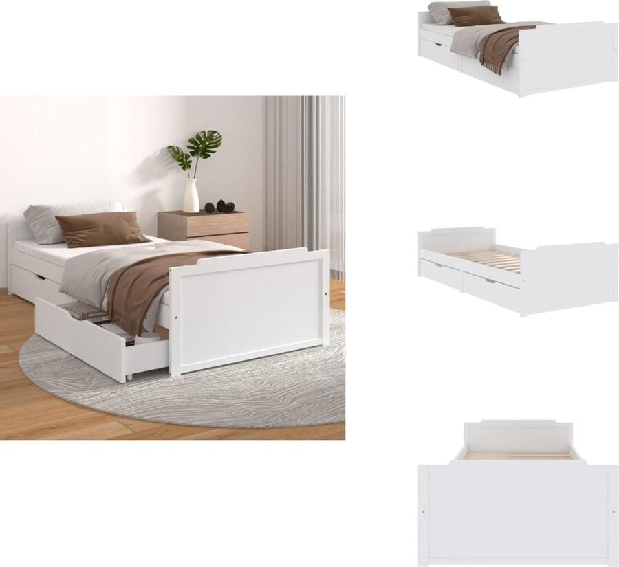 VidaXL Bedframe Grenenhout Opbergfunctie Wit 203.5x96x48.5 cm Incl lade Geschikt voor 90x200 cm matras (Montage vereist) Bed