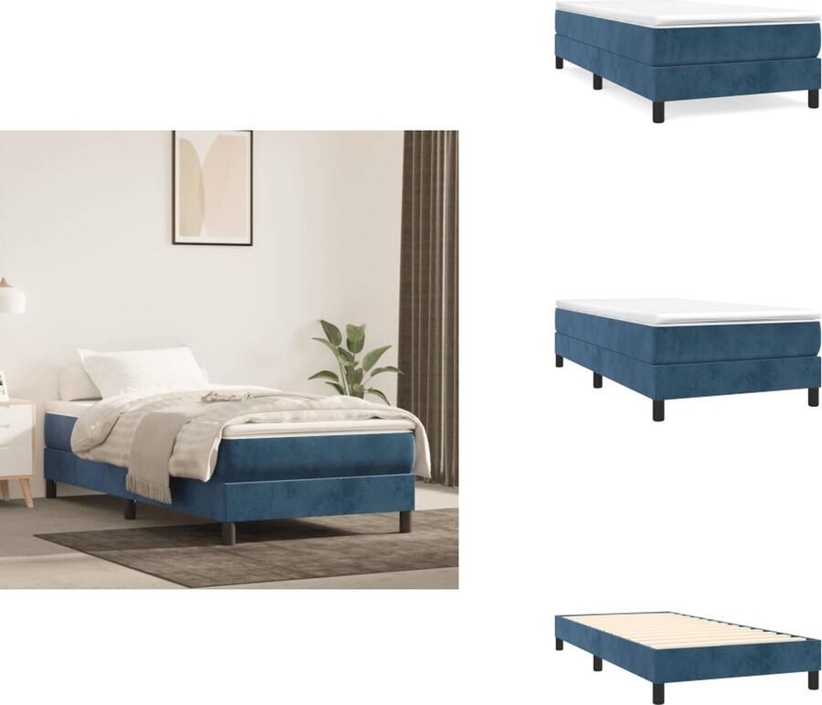VidaXL Boxspringframe Zacht fluweel Ondersteunende poten Multiplex lattenbodem Donkerblauw 203 x 100 x 25 cm Bed