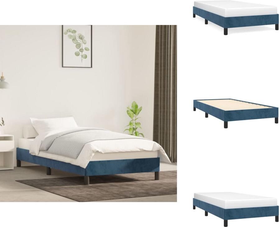 VidaXL Bedframe Donkerblauw Multiplex 203x103x25 cm Zacht Fluweel Ondersteunende Poten Kwaliteitsmateriaal Bed - Foto 2
