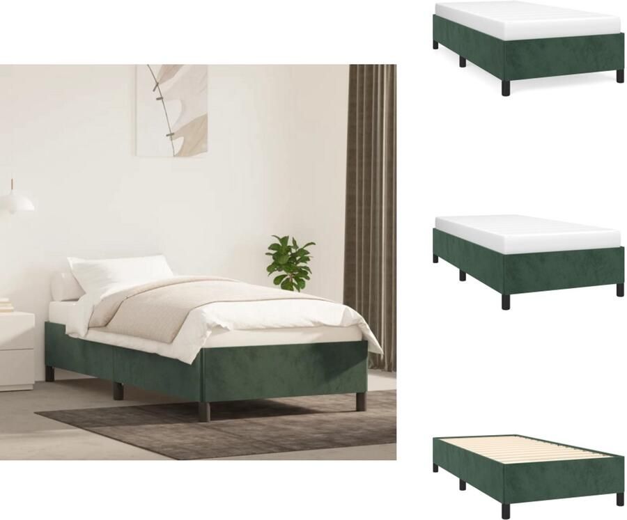 VidaXL Boxspringframe Donkergroen 203 x 100 x 25 cm Fluweel Ondersteunende poten Multiplex lattenbodem Bed - Foto 2