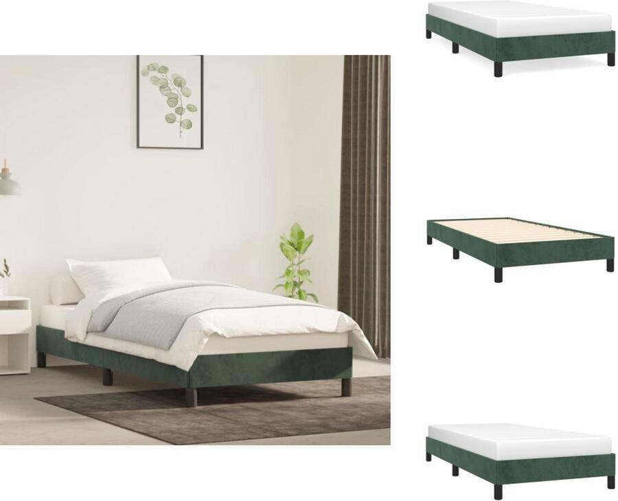 VidaXL Bedframe Fluweel Ondersteunende poten Multiplex Lattenbodem Donkergroen 203x103x25 cm Bed - Foto 2