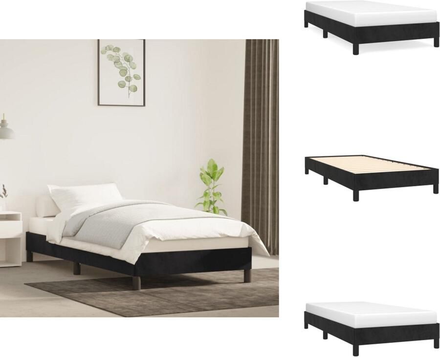 VidaXL Bedframe Zacht fluweel Ondersteunende poten Multiplex lattenbodem Zwart 203x103x25 cm Geschikt voor 100x200 cm matras Bed - Foto 3