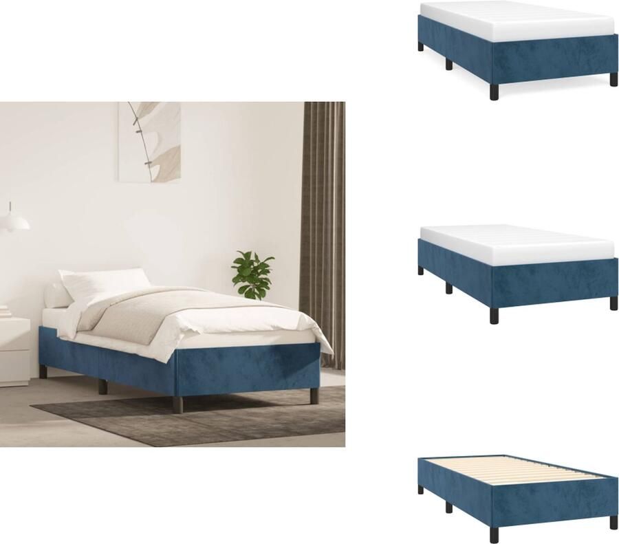 VidaXL Bedframe Donkerblauw 203 x 83 x 35 cm Fluweel Ondersteunende poten Multiplex lattenbodem Bed