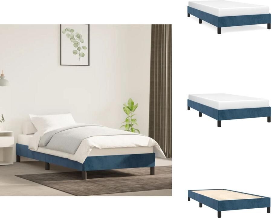 VidaXL Boxspringframe Donkerblauw 203 x 80 x 25 cm (L x B x H) Geschikte matras- 80 x 200 cm Fluwelen stof Ondersteunende poten Multiplex lattenbodem Bed - Foto 2