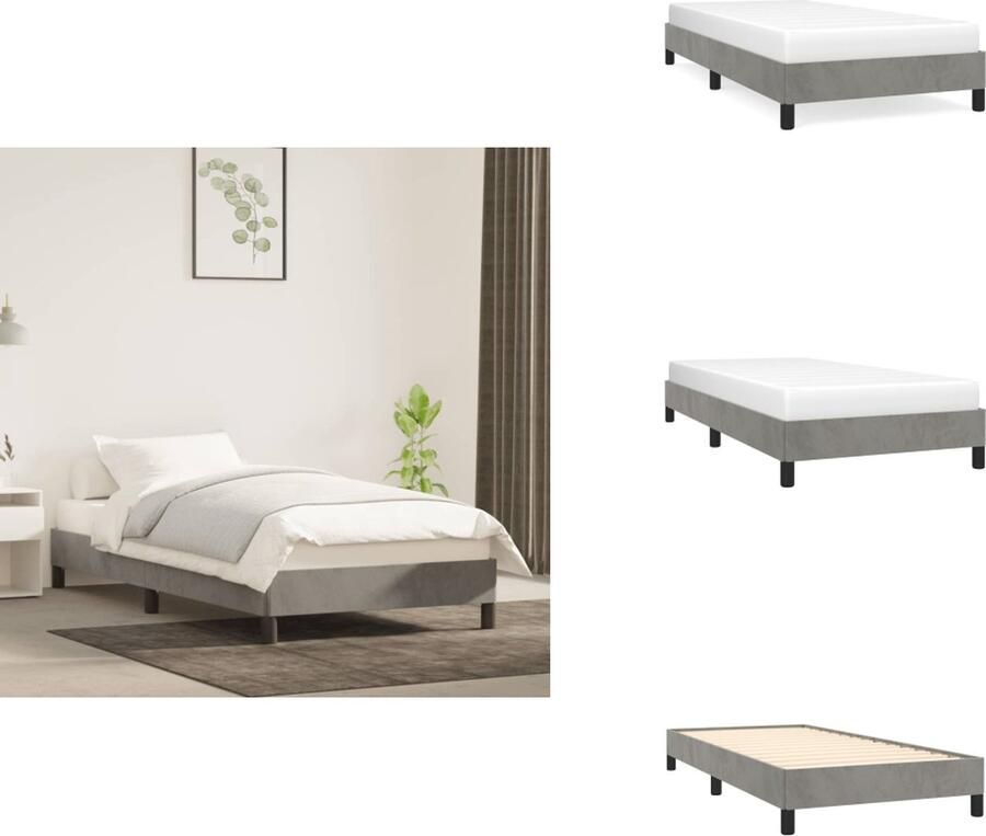 VidaXL Bedframe Zacht fluweel Ondersteunende poten Afmetingen- 203 x 83 x 25 cm Kleur- Lichtgrijs Materiaal- Stof multiplex Geschikte matras- 80 x 200 cm Bed - Foto 2