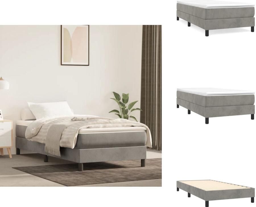 VidaXL Bedframe Bedframes Bed Ledikant Bedframe zonder matras 80x200 cm fluweel lichtgrijs - Foto 2