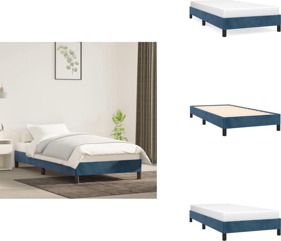 VidaXL Boxspringframe Bedframe Afmetingen- 193 x 90 x 35 cm Ken- Zacht fluweel ondersteunende poten multiplex lattenbodem Kleur- Donkerblauw Materiaal- Stof multiplex bewerkt hout Geschikte matras- 90 x 190 cm Bed
