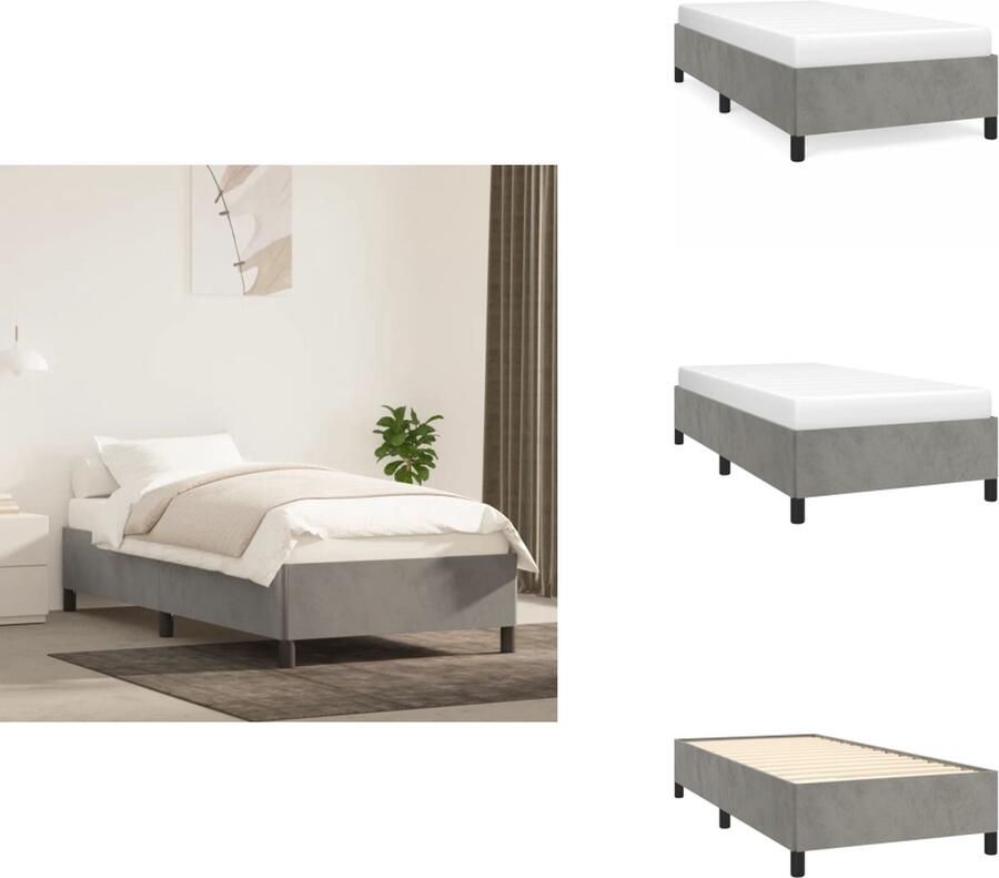 VidaXL Boxspringframe fluweel ondersteunende poten multiplex lattenbodem lichtgrijs 193x90x25 cm Bed
