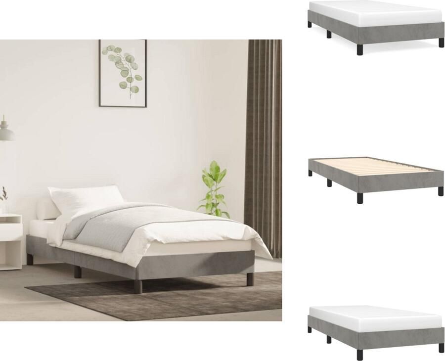 VidaXL Bedframe Fluweel Ondersteunende poten Multiplex lattenbodem Lichtgrijs 193x93x25 cm Bed - Foto 2