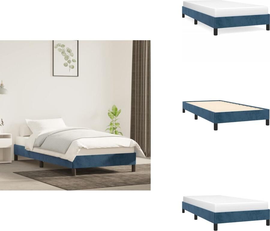 VidaXL Bedframe Donkerblauw 203 x 93 x 25 cm Fluwelen stof Stabiele poten Multiplex lattenbodem Geschikt voor 90 x 200 cm matras (matras niet inbegrepen) Bed