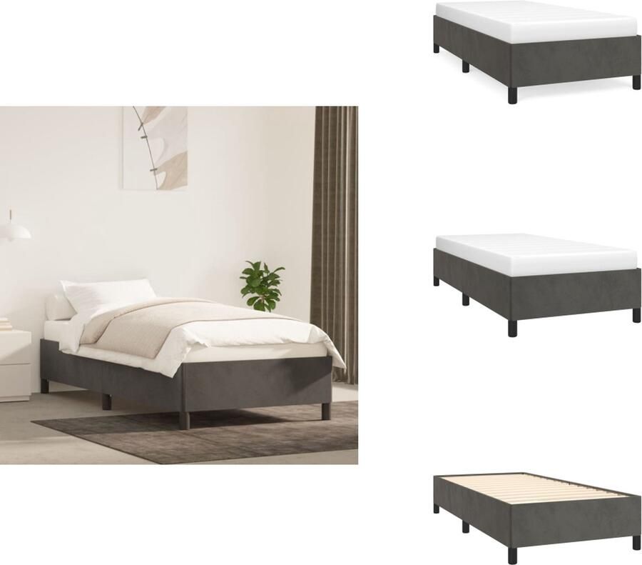 VidaXL Bedframe Donkergrijs 203 x 93 x 35 cm Fluwelen stof Ondersteunende poten Multiplex lattenbodem Geschikt voor 90 x 200 cm matras Bed