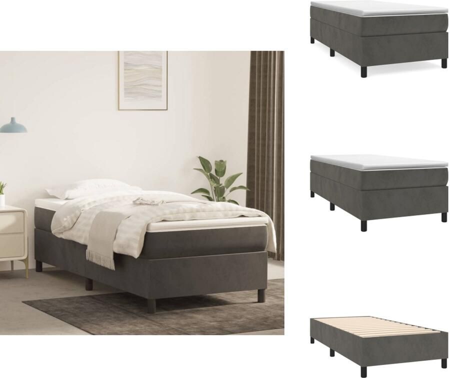 VidaXL Bedframe Donkergrijs 203 x 93 x 35 cm Fluwelen stof Ondersteunende poten Multiplex lattenbodem Geschikt voor 90 x 200 cm matras Bed - Foto 3
