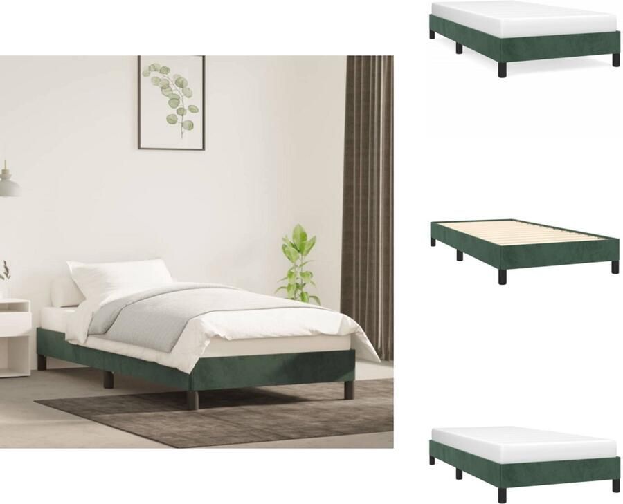 VidaXL Bedframe Fluweel Ondersteunende poten Multiplex lattenbodem Donkergroen 203x93x25 cm Geschikte matras- 90x200 cm Bed - Foto 2