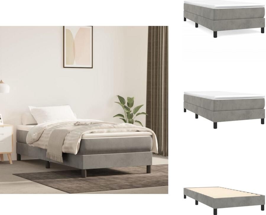 VidaXL Boxspringframe Lichtgrijs 203x90x25cm Fluwelen stof Ondersteunende poten Multiplex lattenbodem Geen matras 100% polyester Bed - Foto 2
