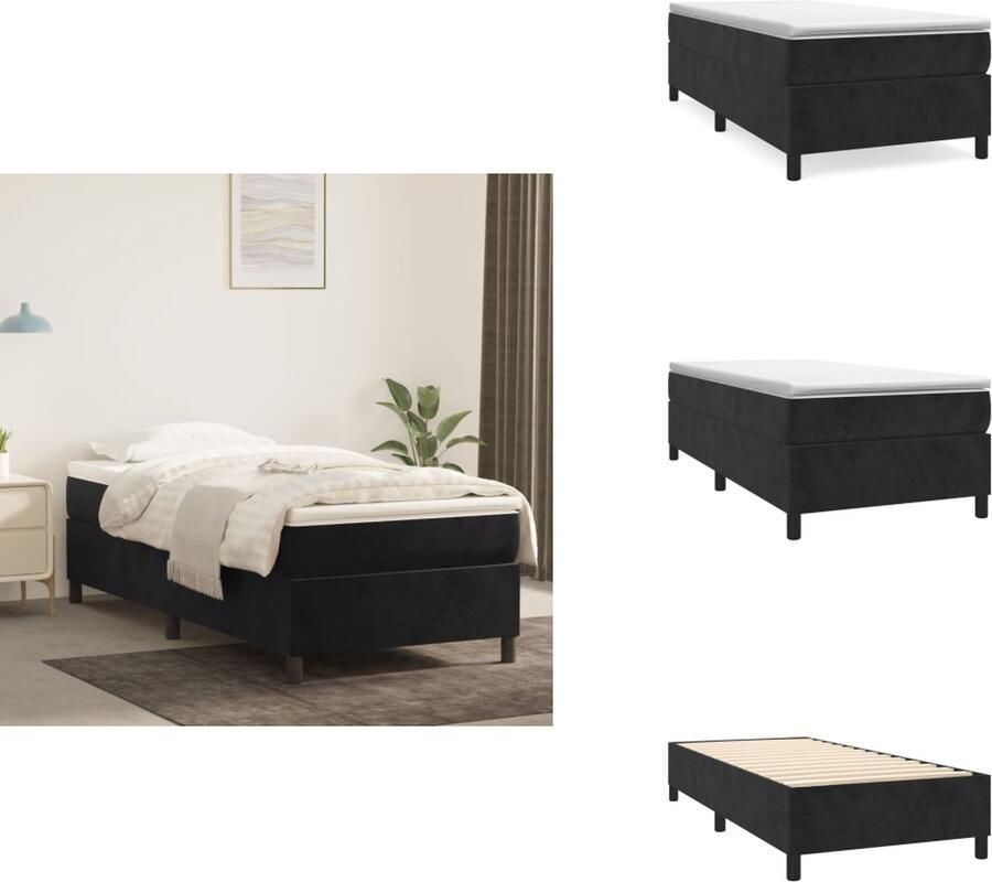 VidaXL Bedframe Zacht fluweel Ondersteunende poten Multiplex lattenbodem Zwart 203x103x25 cm Geschikt voor 100x200 cm matras Bed