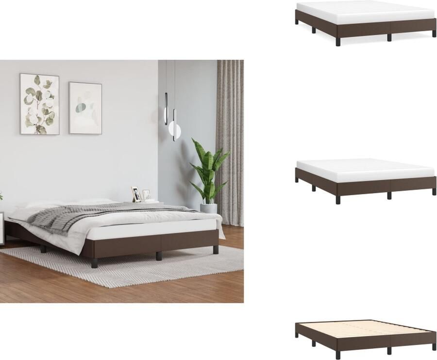 VidaXL Bedframe Kunstleer Bruin 193 x 143 x 25 cm Poten Multiplex lattenbodem Bed