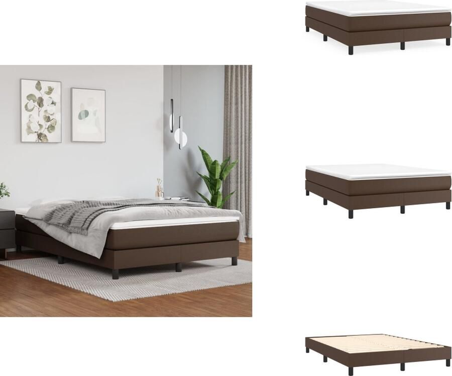 VidaXL Bedframe Bruin Kunstleer 203 x 143 x 25 cm Ondersteunende poten Multiplex lattenbodem Geschikt voor 140 x 200 cm matras (matras niet inbegrepen) Bed - Foto 2