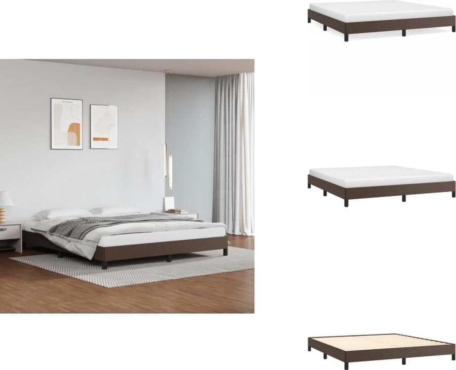 VidaXL Bedframe Bruin Kunstleer 203x163x25 cm Stabiele poten Multiplex lattenbodem Bed