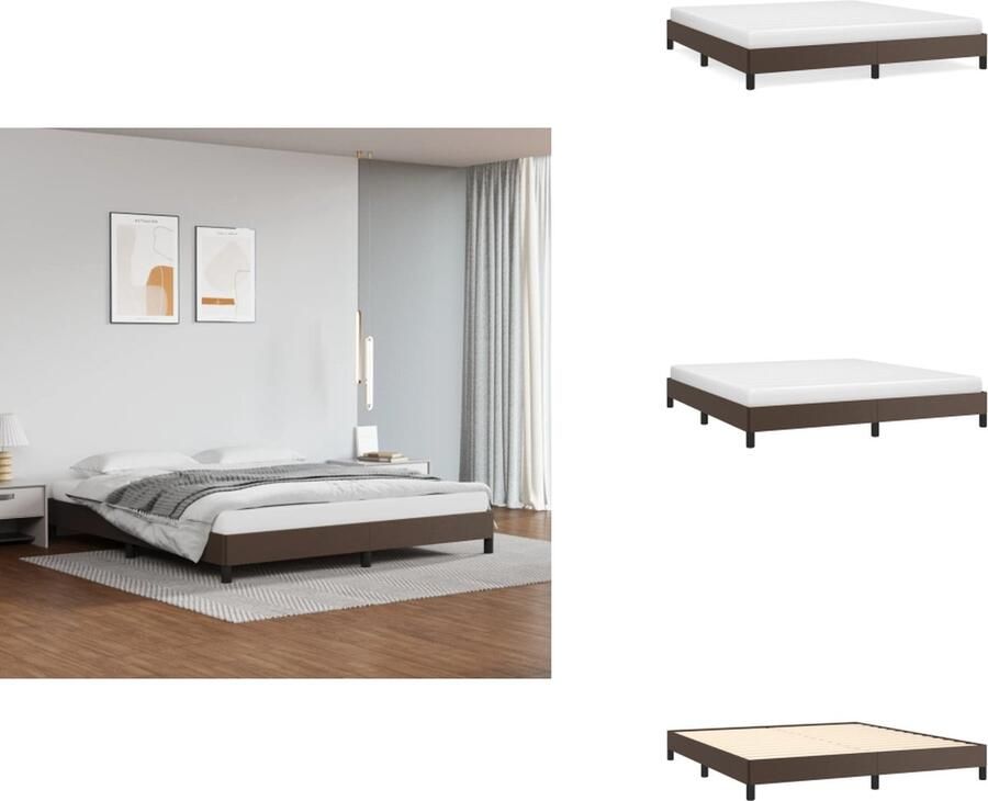 VidaXL Bedframe Bruin Kunstleer 203x183x35 cm Ondersteunende poten Multiplex lattenbodem Bed - Foto 2