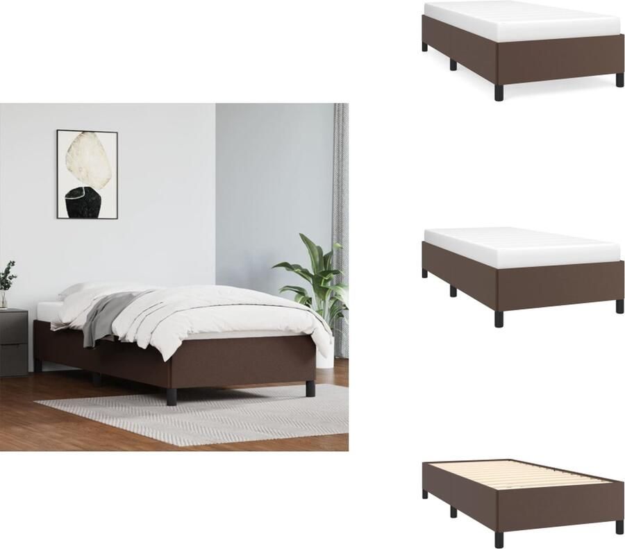 VidaXL Bedframe Kunstleer Bruin 193x93x35 cm Duurzaam materiaal Ondersteunende poten Multiplex lattenbodem Matras niet inbegrepen Bed