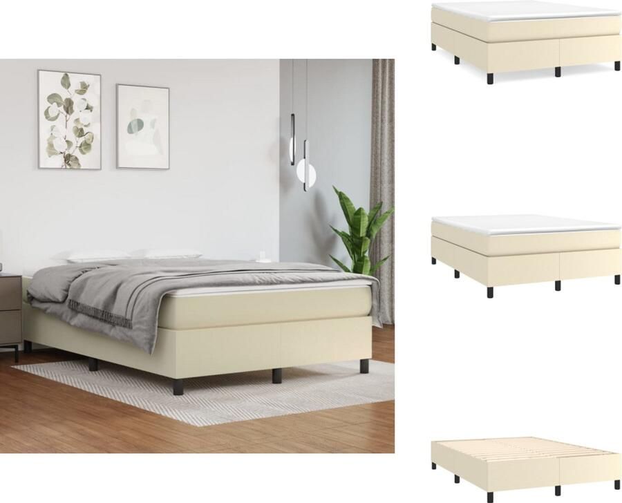 VidaXL Boxspring Boxsprings Bed Slaapmeubel Boxspring met matras kunstleer crèmekleurig 140x190 cm - Foto 2
