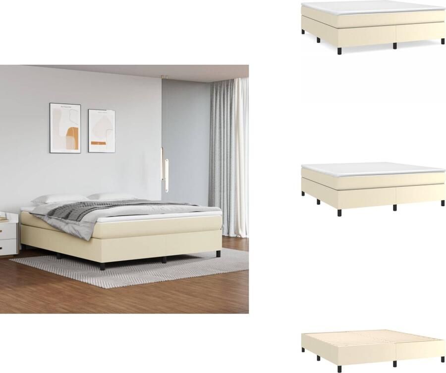 VidaXL Boxspringframe Kunstleer Ondersteunende poten Multiplex lattenbodem Crème 203x180x35cm Bed